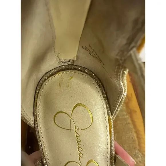 Jessica Simpson Women's Stassey Sandal Gold Glitter Size 7.5 Glam Evening Heels - Picture 10 of 11